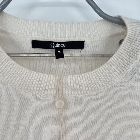Quince Women’s Ivory Mongolian Cashmere Sweater Tee Short Sleeve sz M NWT Soft - Picture 2 of 6